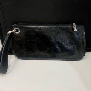 Vida Black Leather Wristlet from HOBO with Silver Hardware